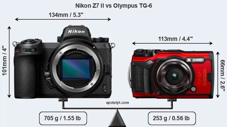 Size Nikon Z7 II vs Olympus TG-6