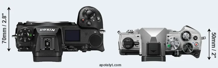 Compare Z7 II versus OM-5 top
