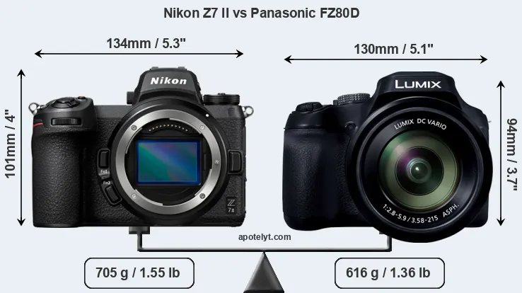 Size Nikon Z7 II vs Panasonic FZ80D