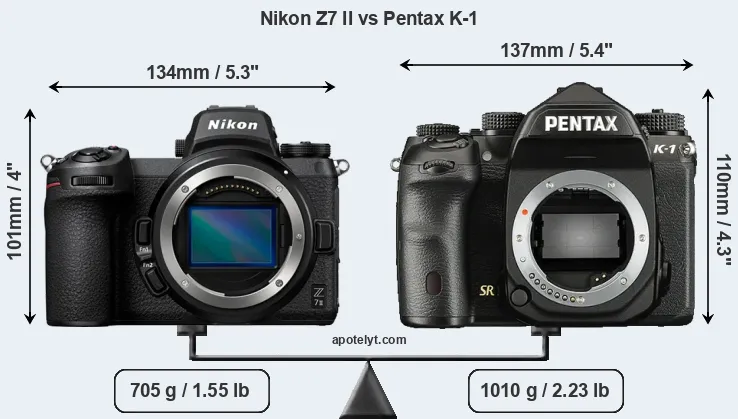 Size Nikon Z7 II vs Pentax K-1
