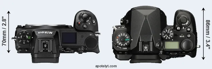 Compare Z7 II versus K-1 top