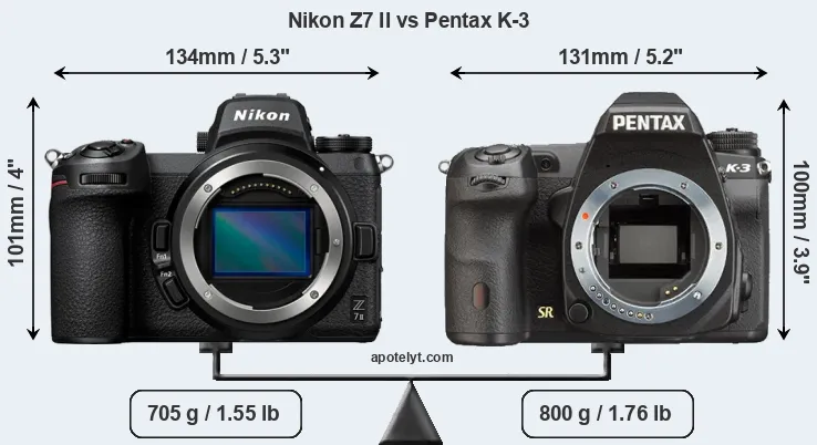 Size Nikon Z7 II vs Pentax K-3
