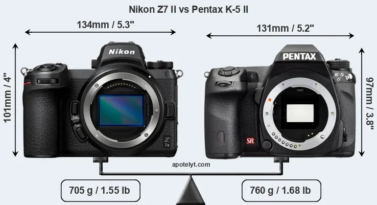 Size Nikon Z7 II vs Pentax K-5 II