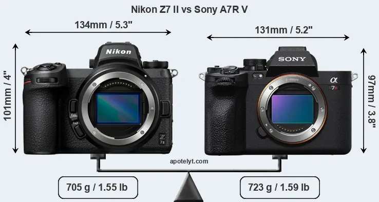 Size Nikon Z7 II vs Sony A7R V