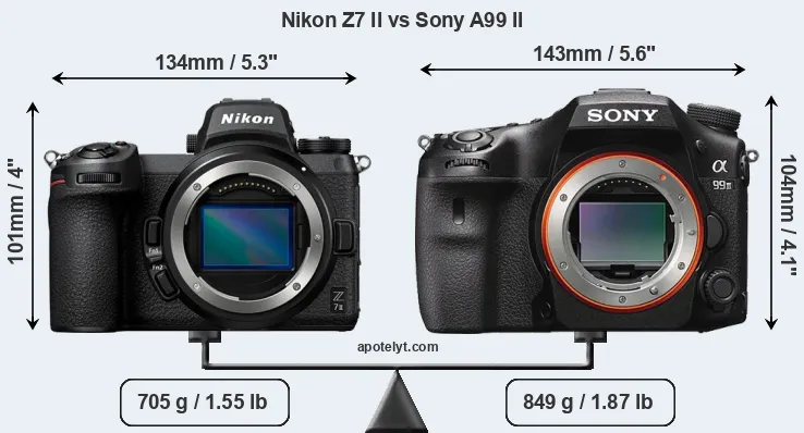Size Nikon Z7 II vs Sony A99 II