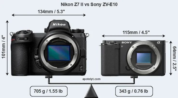 Size Nikon Z7 II vs Sony ZV-E10
