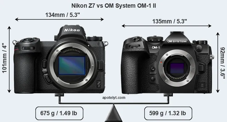 Size Nikon Z7 vs OM System OM-1 II