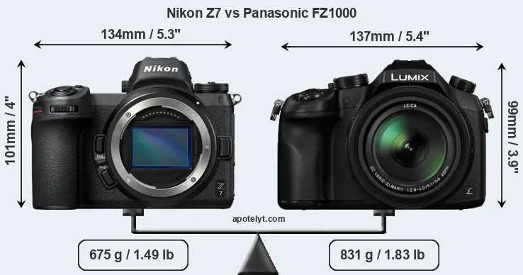 Size Nikon Z7 vs Panasonic FZ1000