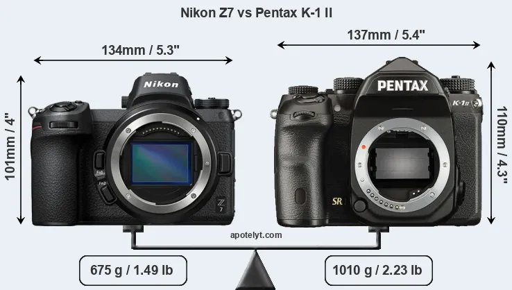 Size Nikon Z7 vs Pentax K-1 II