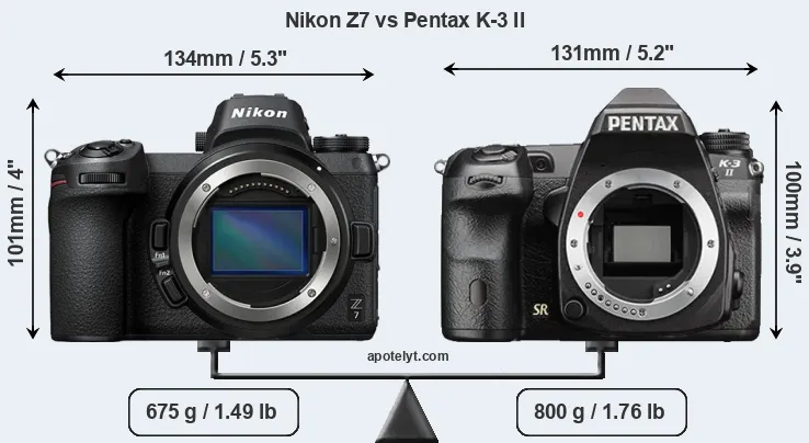 Size Nikon Z7 vs Pentax K-3 II