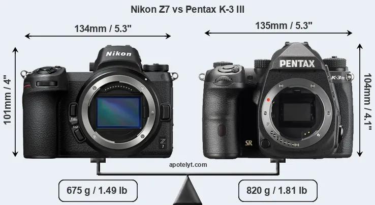 Size Nikon Z7 vs Pentax K-3 III