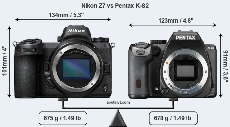 Size Nikon Z7 vs Pentax K-S2