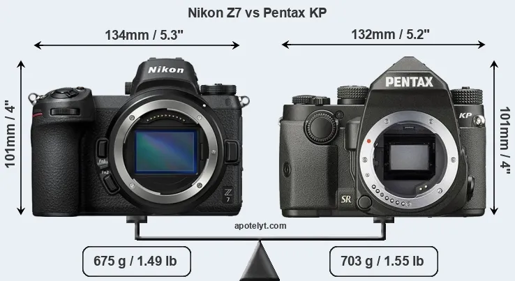 Size Nikon Z7 vs Pentax KP
