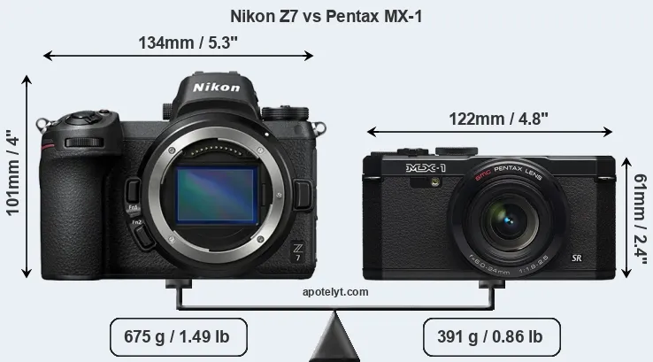 Size Nikon Z7 vs Pentax MX-1