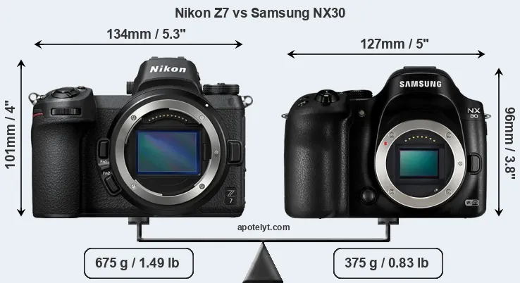 Size Nikon Z7 vs Samsung NX30
