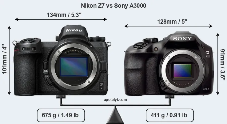 Size Nikon Z7 vs Sony A3000