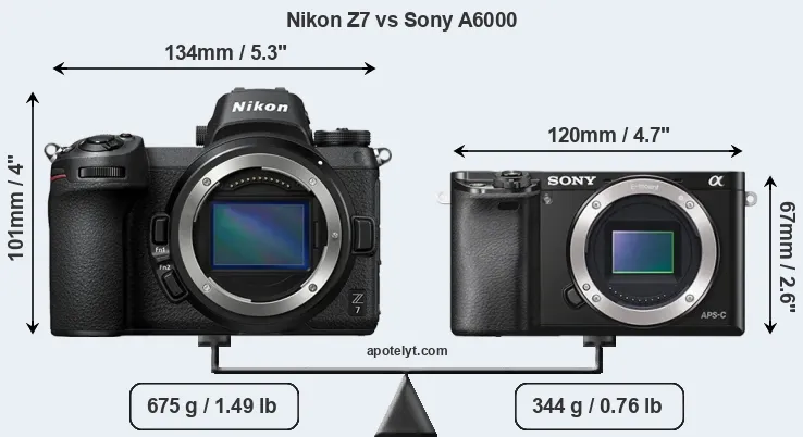 Size Nikon Z7 vs Sony A6000