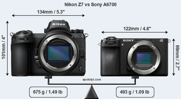 Size Nikon Z7 vs Sony A6700