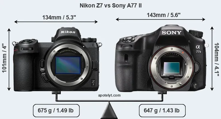 Size Nikon Z7 vs Sony A77 II