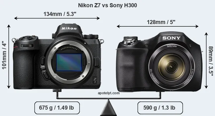 Size Nikon Z7 vs Sony H300