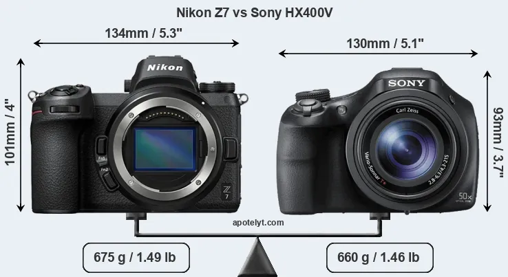 Size Nikon Z7 vs Sony HX400V