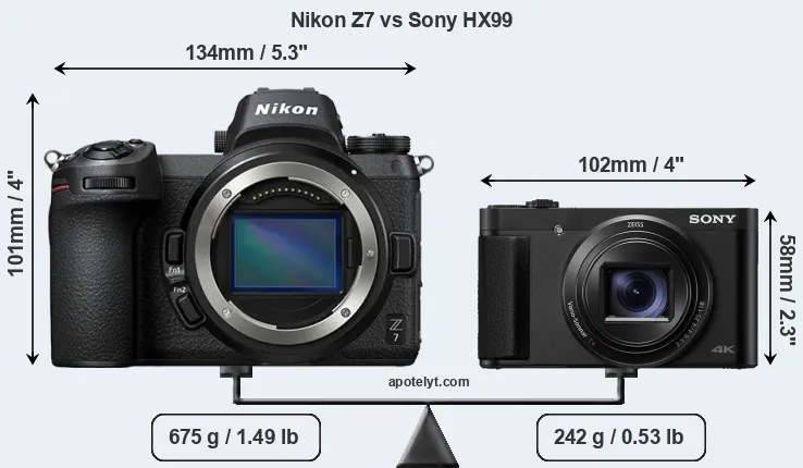 Size Nikon Z7 vs Sony HX99