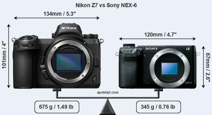 Size Nikon Z7 vs Sony NEX-6