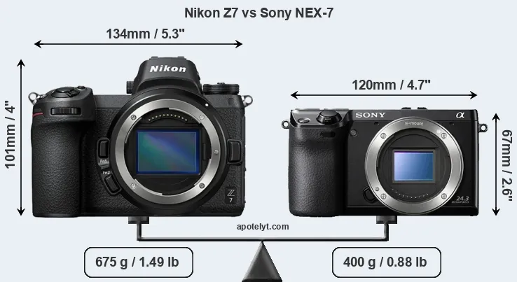 Size Nikon Z7 vs Sony NEX-7