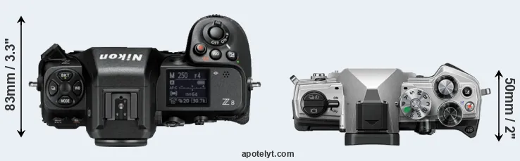 Compare Z8 versus OM-5 top