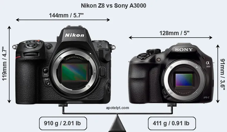 Size Nikon Z8 vs Sony A3000