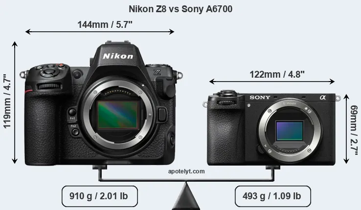 Size Nikon Z8 vs Sony A6700