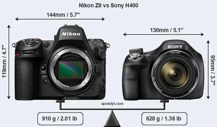 Size Nikon Z8 vs Sony H400