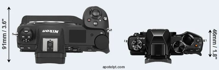 Compare Z9 versus E-M10 top