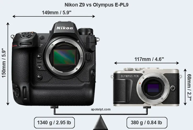 Size Nikon Z9 vs Olympus E-PL9
