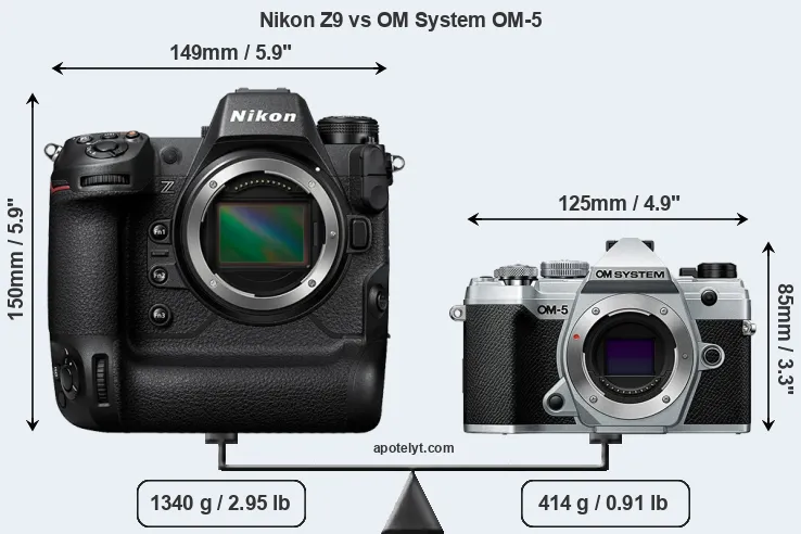 Size Nikon Z9 vs OM System OM-5