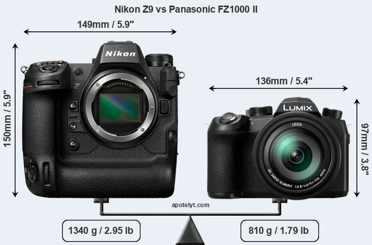 Size Nikon Z9 vs Panasonic FZ1000 II