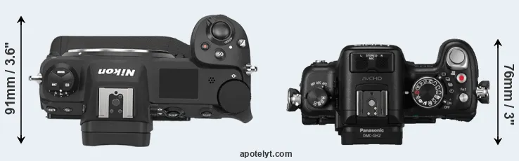 Compare Z9 versus GH2 top