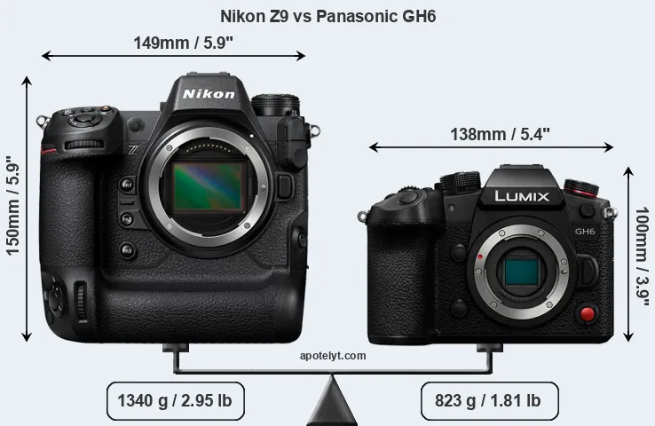 Size Nikon Z9 vs Panasonic GH6