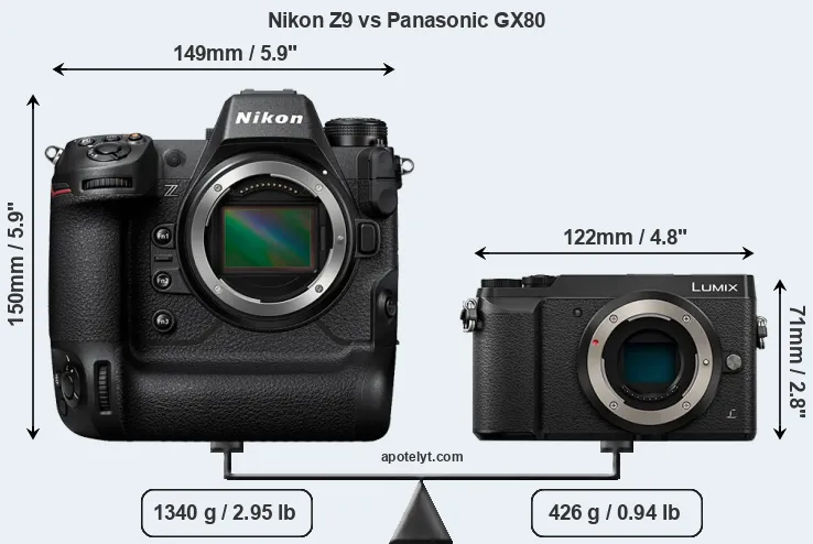 Size Nikon Z9 vs Panasonic GX80