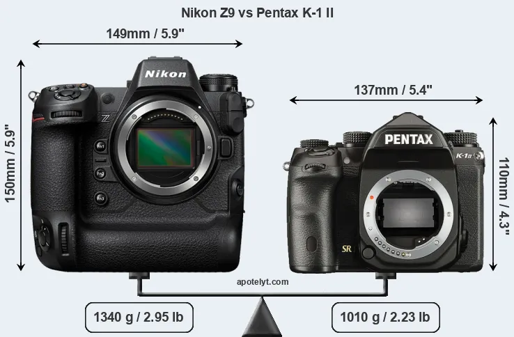 Size Nikon Z9 vs Pentax K-1 II