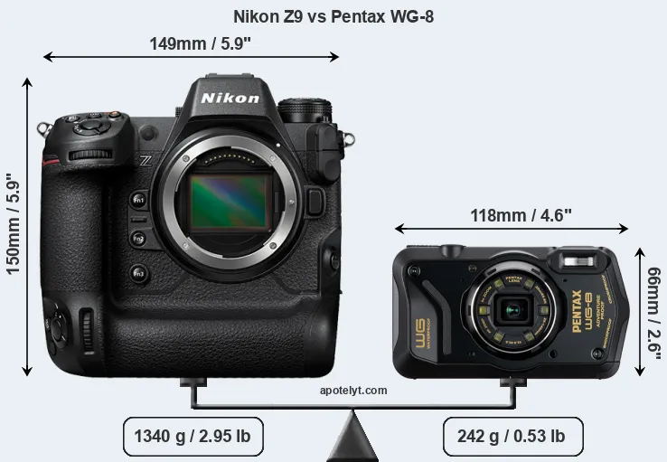Size Nikon Z9 vs Pentax WG-8