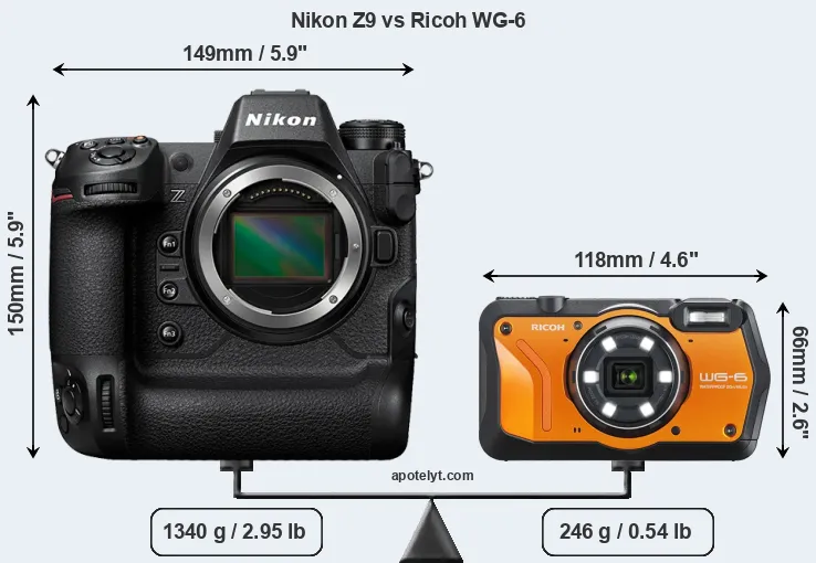 Size Nikon Z9 vs Ricoh WG-6