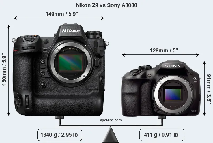 Size Nikon Z9 vs Sony A3000