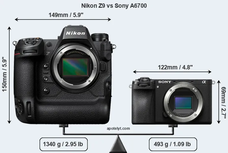 Size Nikon Z9 vs Sony A6700