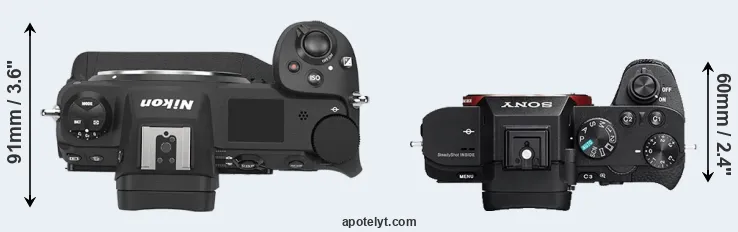 Compare Z9 versus A7 II top