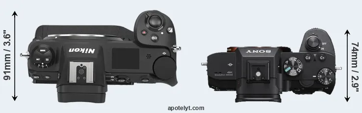 Compare Z9 versus A7 III top