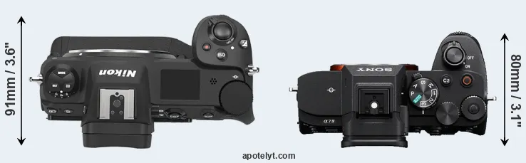 Compare Z9 versus A7 IV top