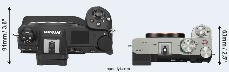 Compare Z9 versus A7C II top