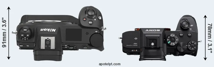 Compare Z9 versus A7R IV top