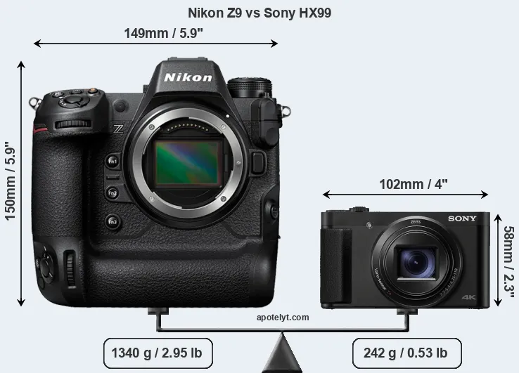 Size Nikon Z9 vs Sony HX99